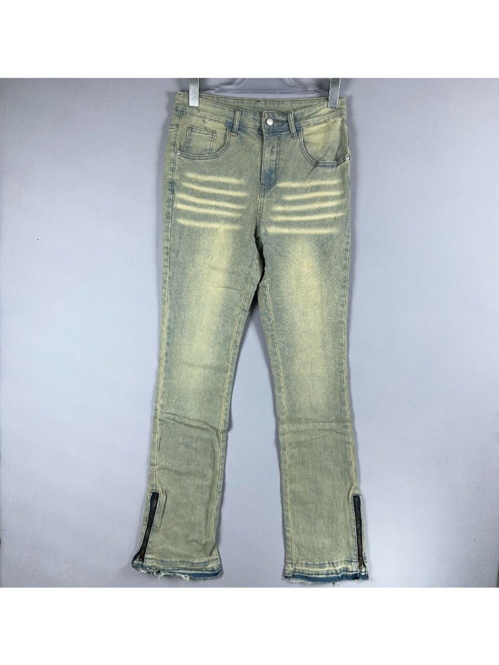 Manfinity Jeans Size XS Skinny Distressed Light Wash Zippered Ankle Frayed Hem